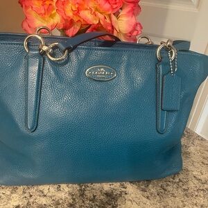 Coach Teal Leather Tote Bag